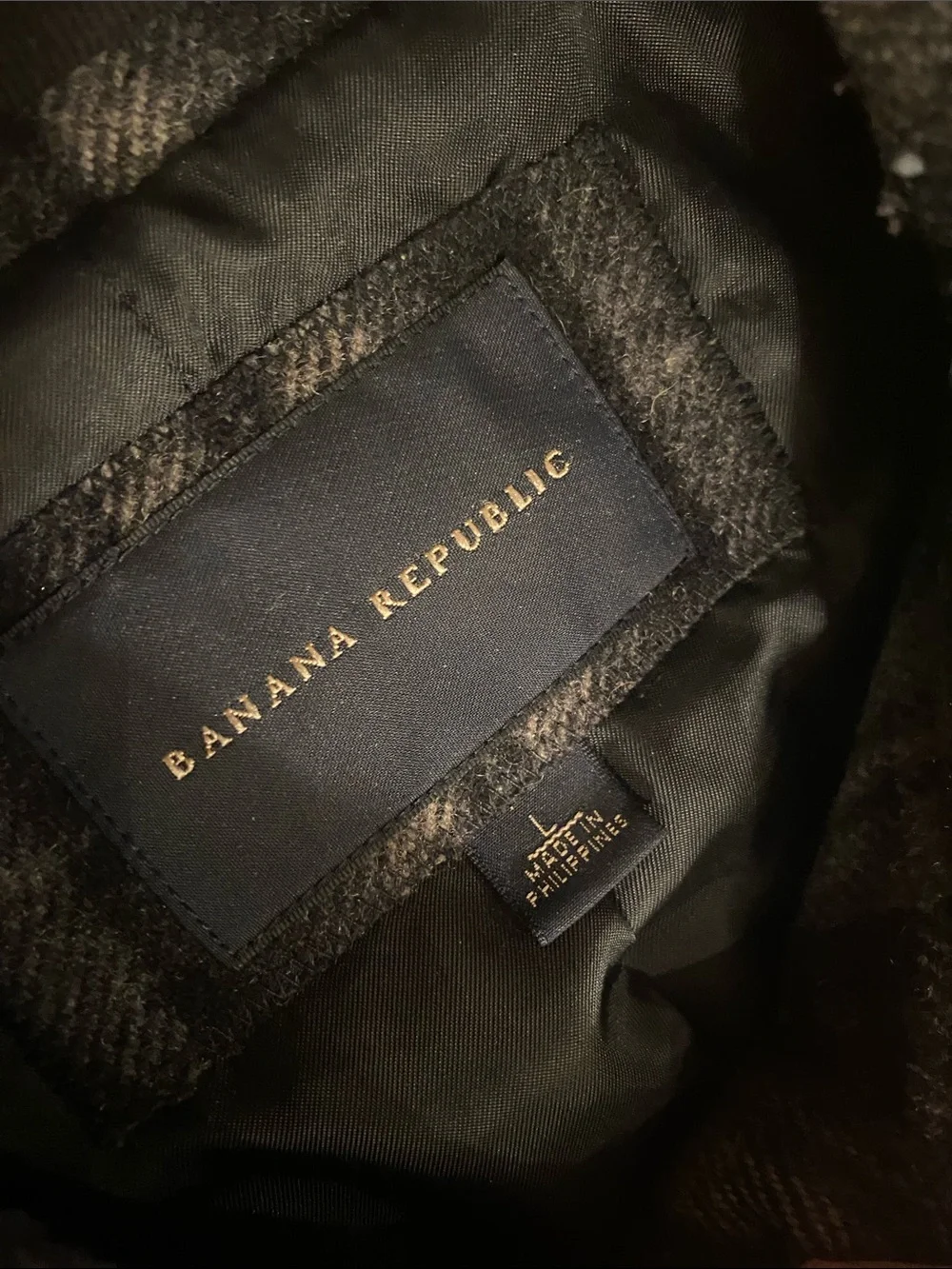 Vintage Banana Republic Gray and Black Plaid Wool Blend Pea Coat